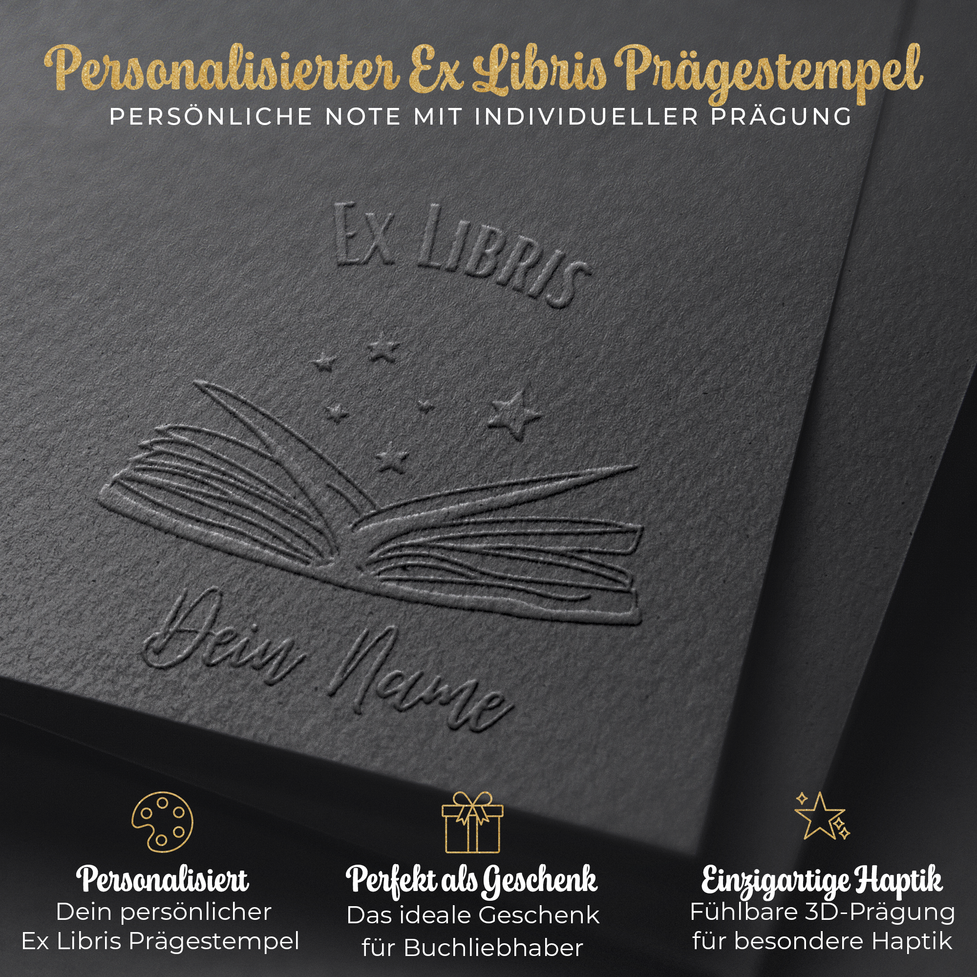 Prägestempel personalisiert - Ex Libris Buchpräger für Papier (Books & Stars) - Just Refine