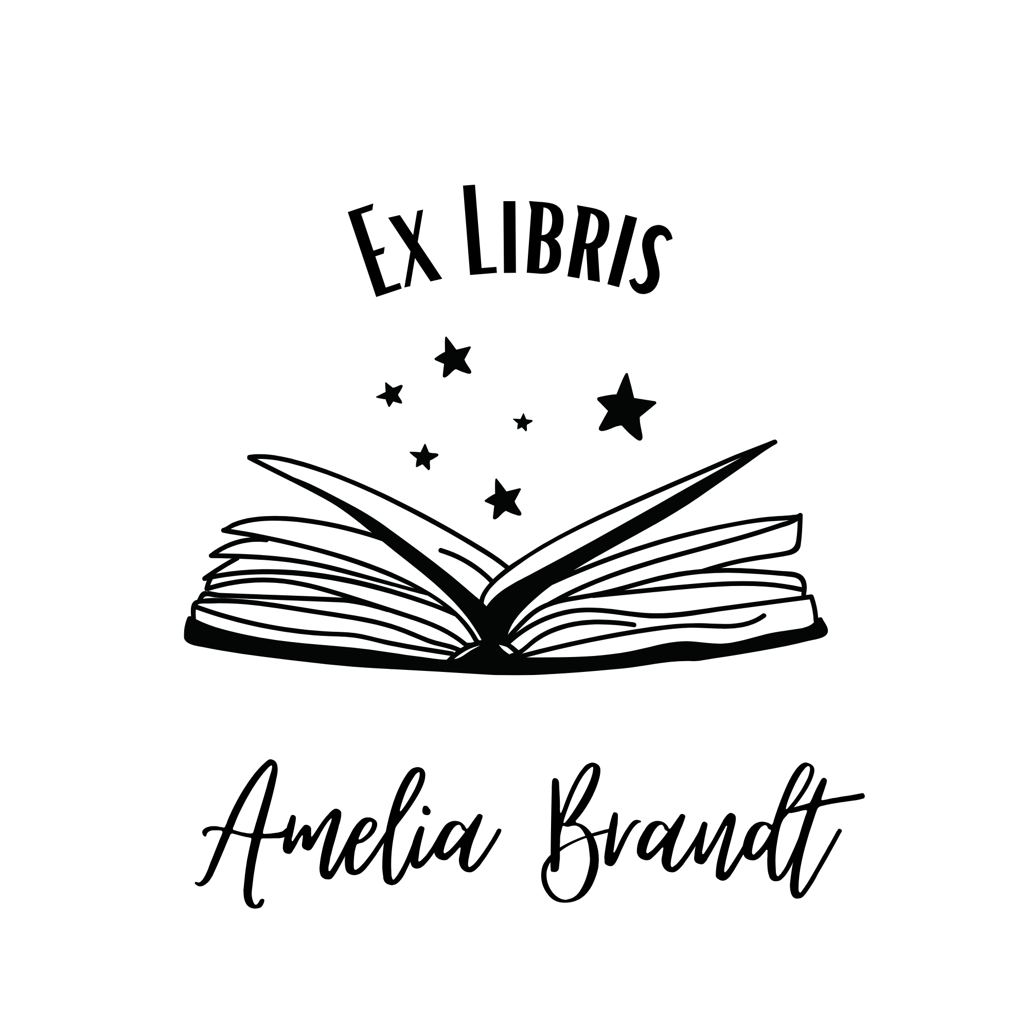 Ex Libris Bücher Stempel mit anpassbaren Namen - Modell 'Books & Stars' - Just Refine