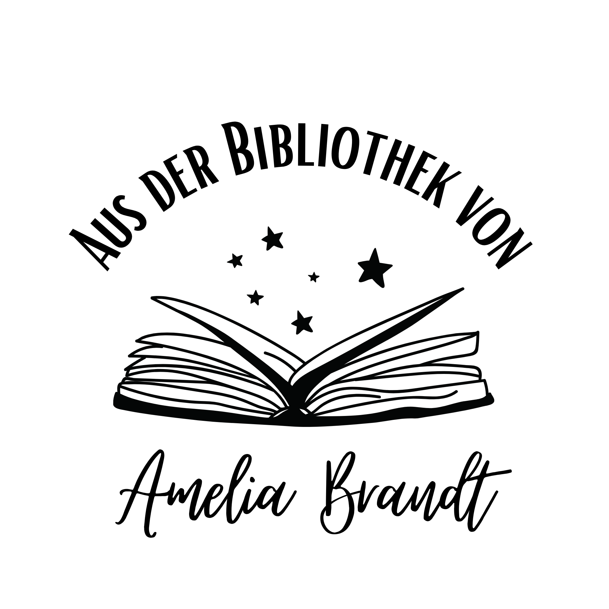 Ex Libris Bücher Stempel mit anpassbaren Namen - Modell 'Books & Stars' - Just Refine