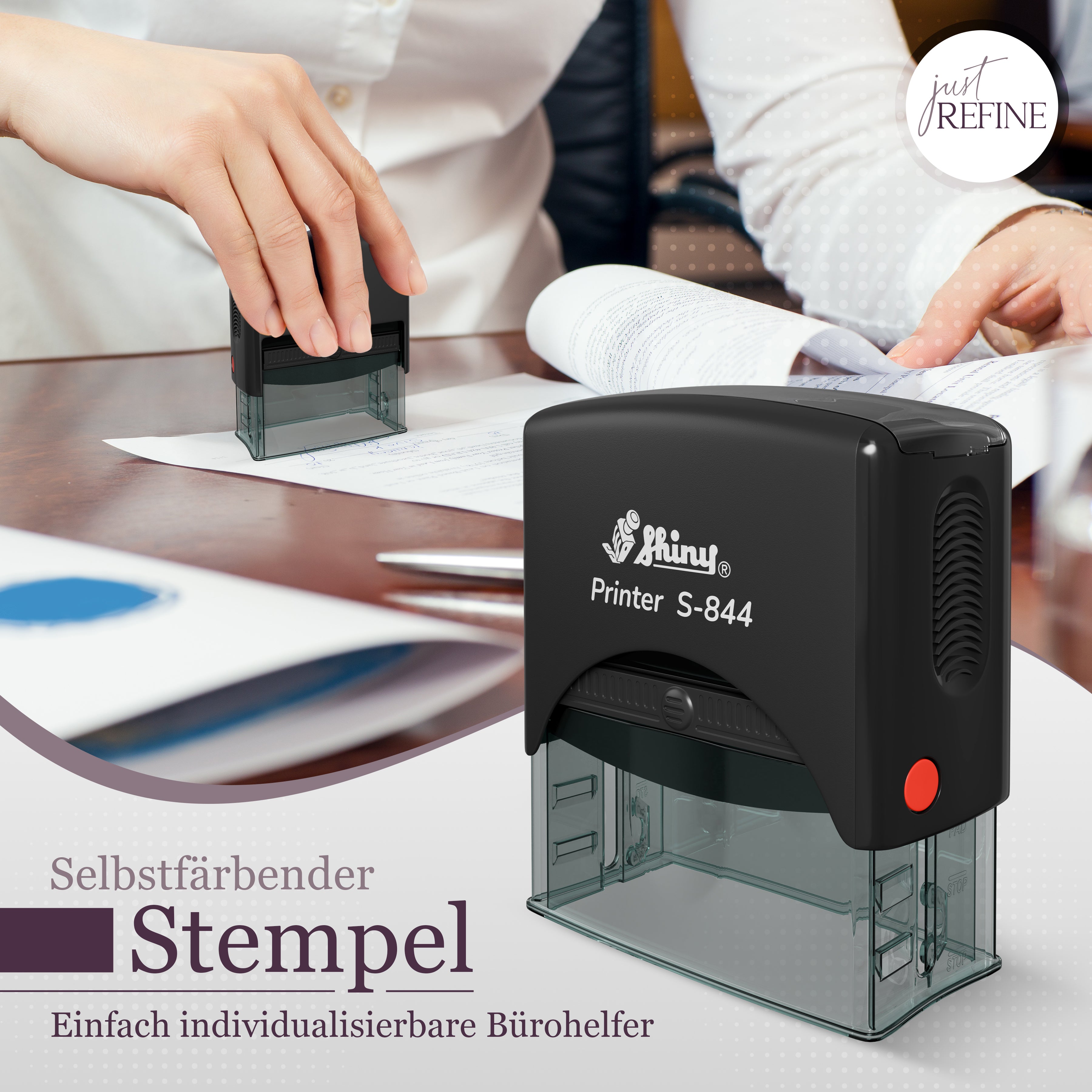 Selbstfärbender Stempel mit Wunschtext (bis zu 5 Textzeilen) - Just Refine