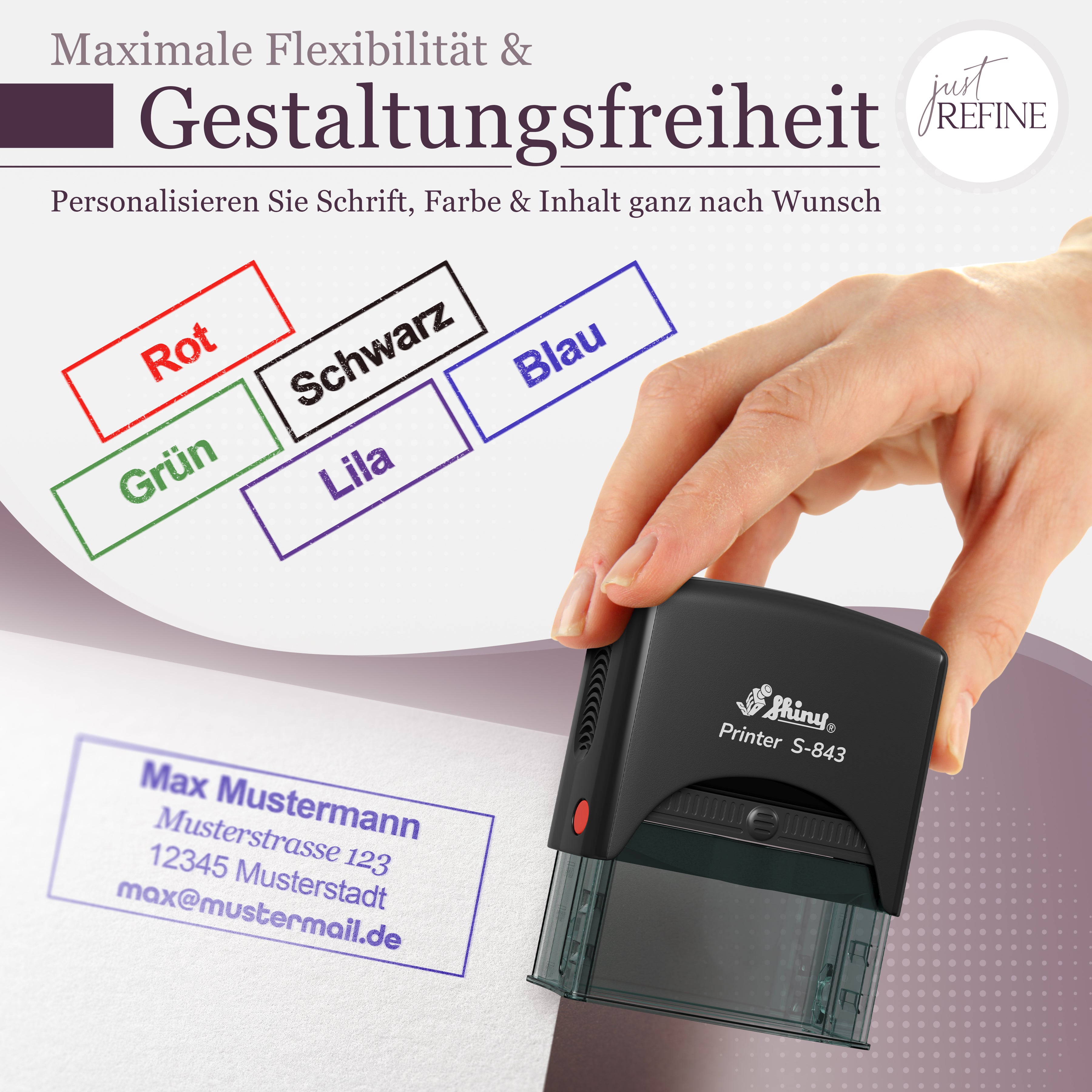 Selbstfärbender Stempel mit Wunschtext (bis zu 5 Textzeilen) - Just Refine