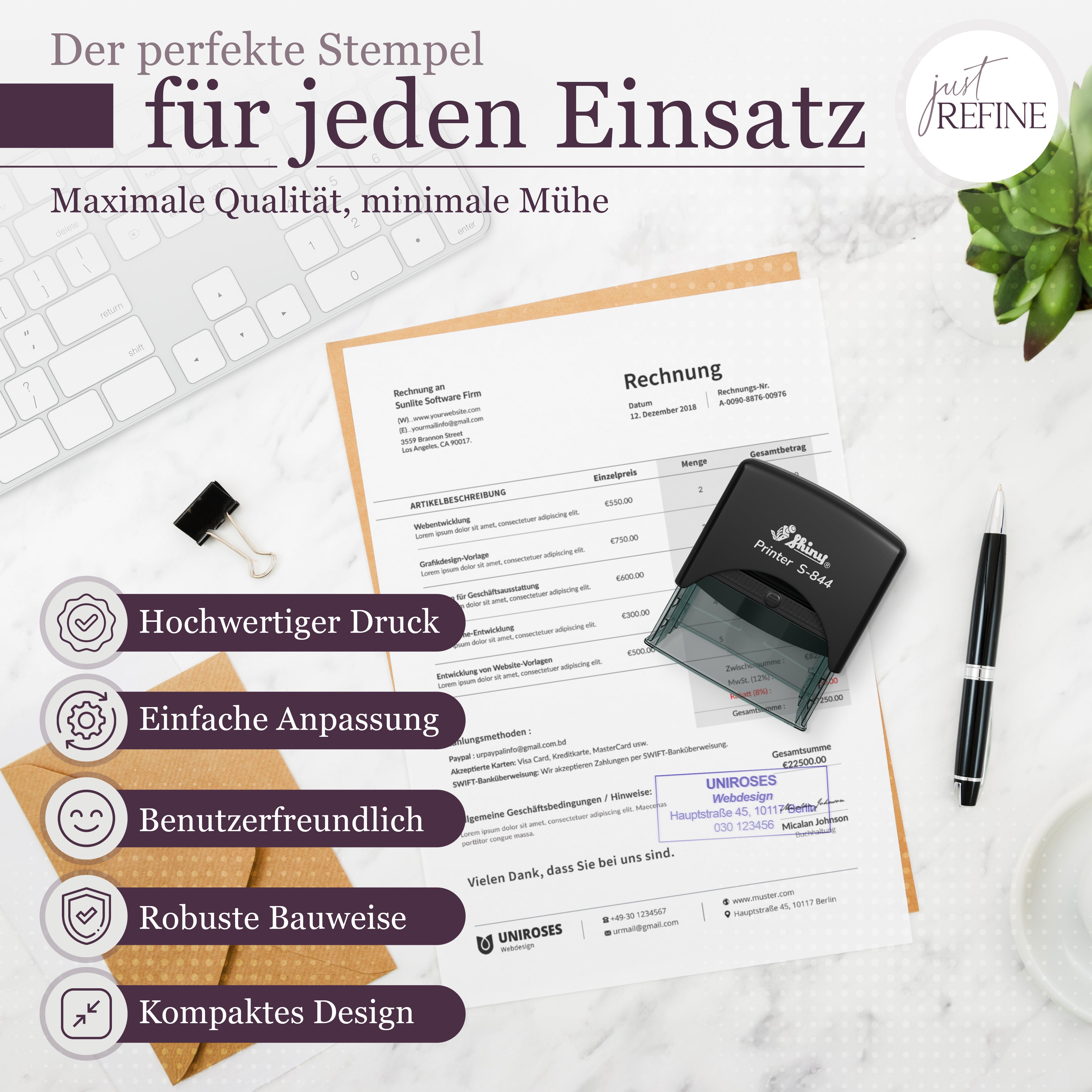 Selbstfärbender Stempel mit Wunschtext (bis zu 3 Textzeilen)