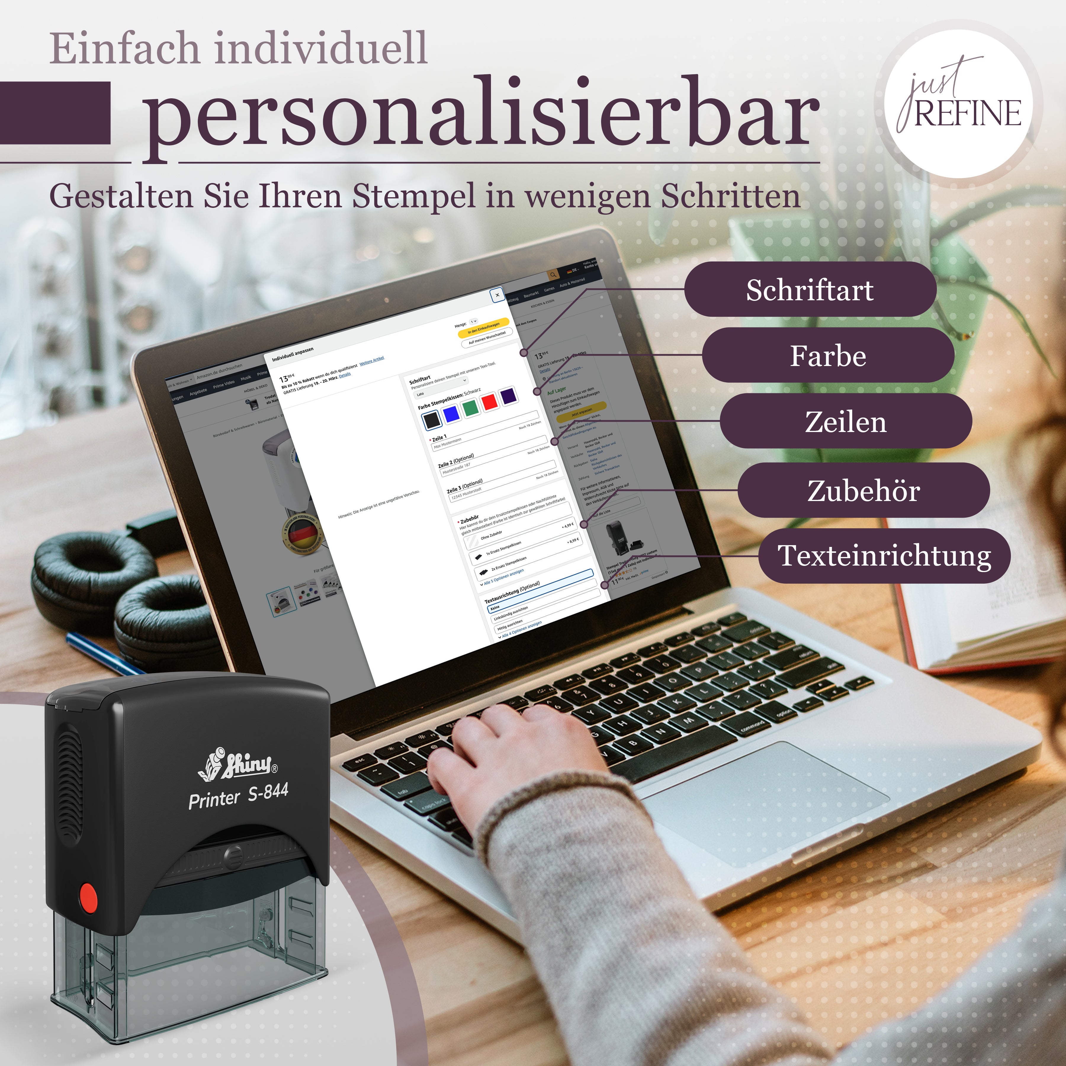 Selbstfärbender Stempel mit Wunschtext (bis zu 3 Textzeilen)