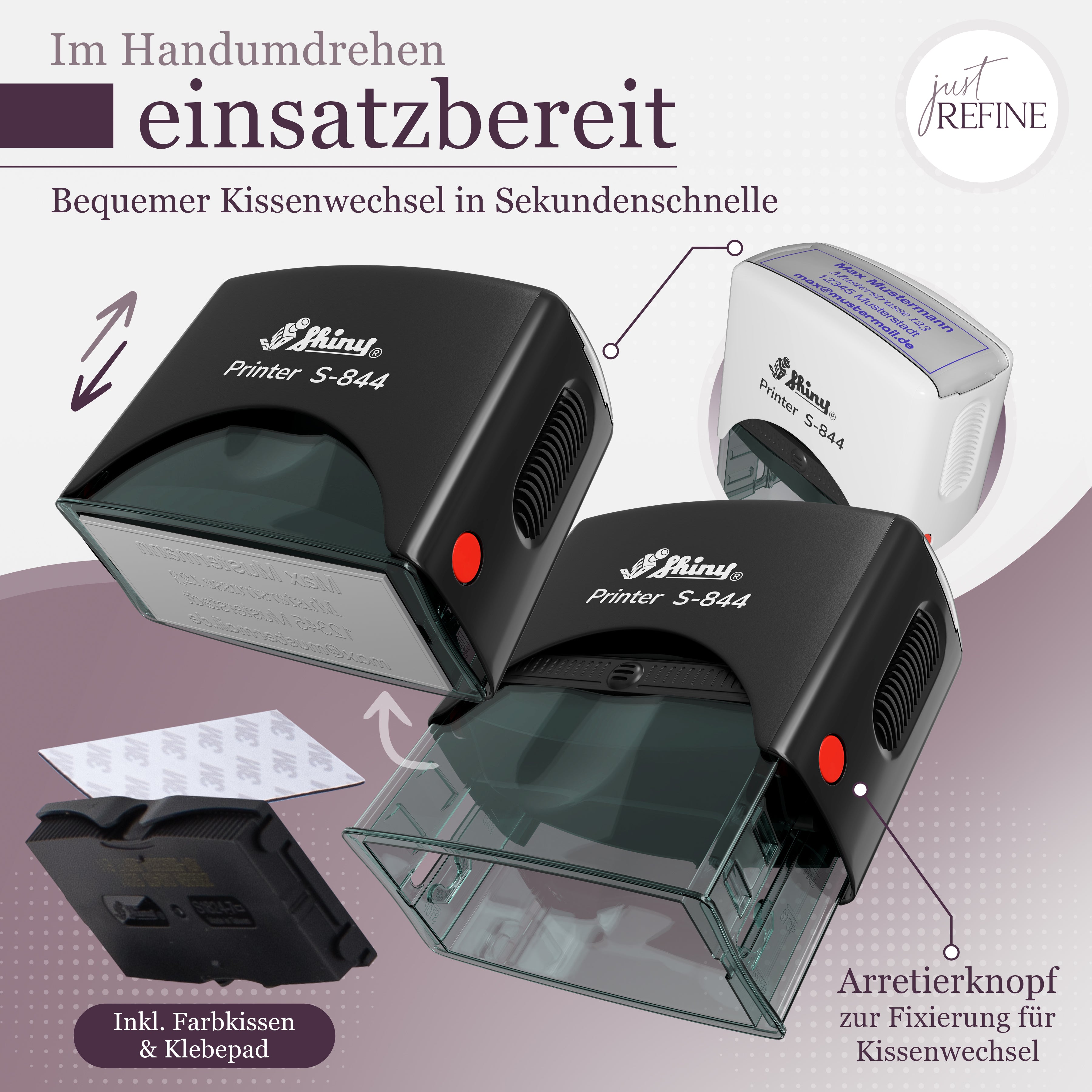 Selbstfärbender Stempel mit Wunschtext (bis zu 3 Textzeilen)