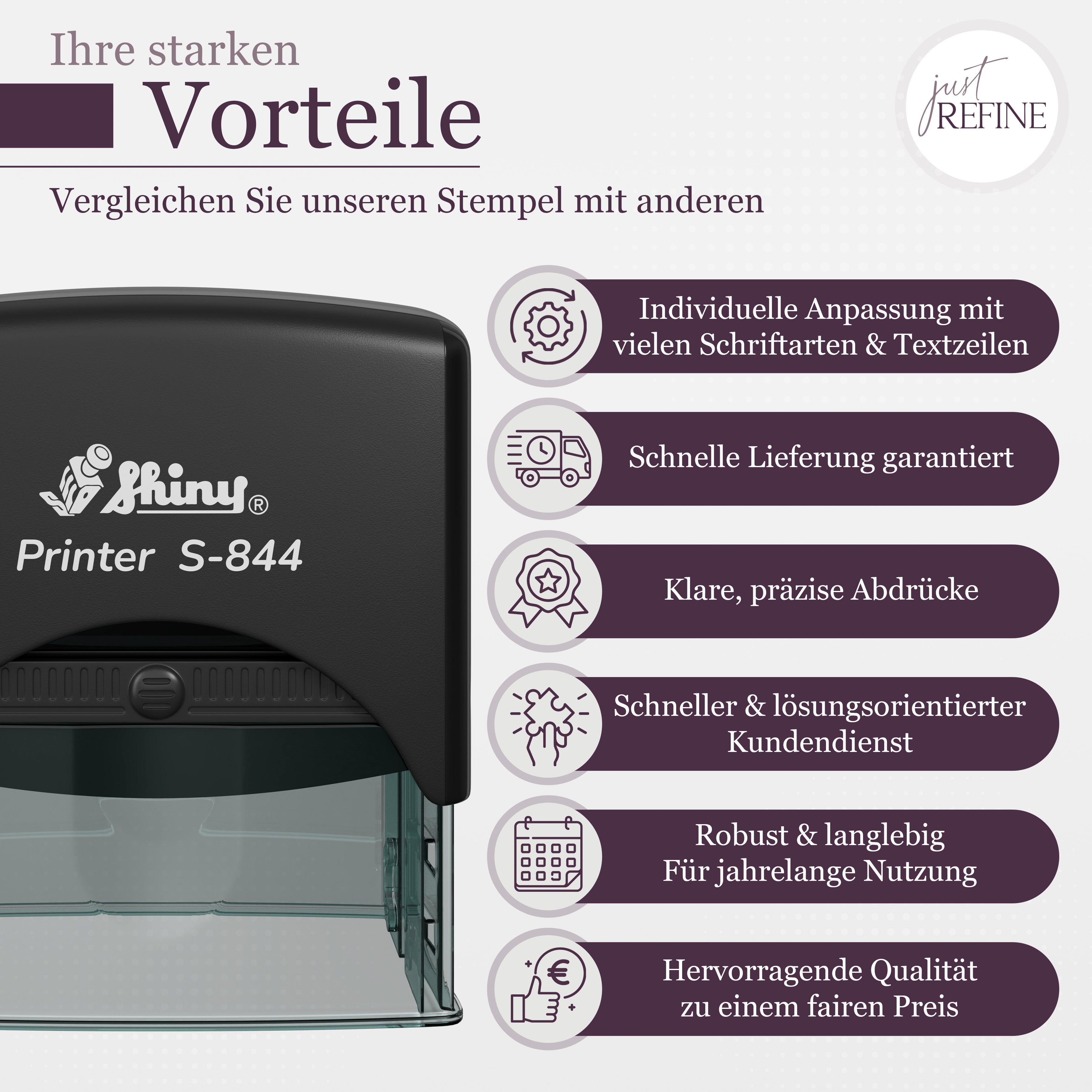 Selbstfärbender Stempel mit Wunschtext (bis zu 3 Textzeilen)