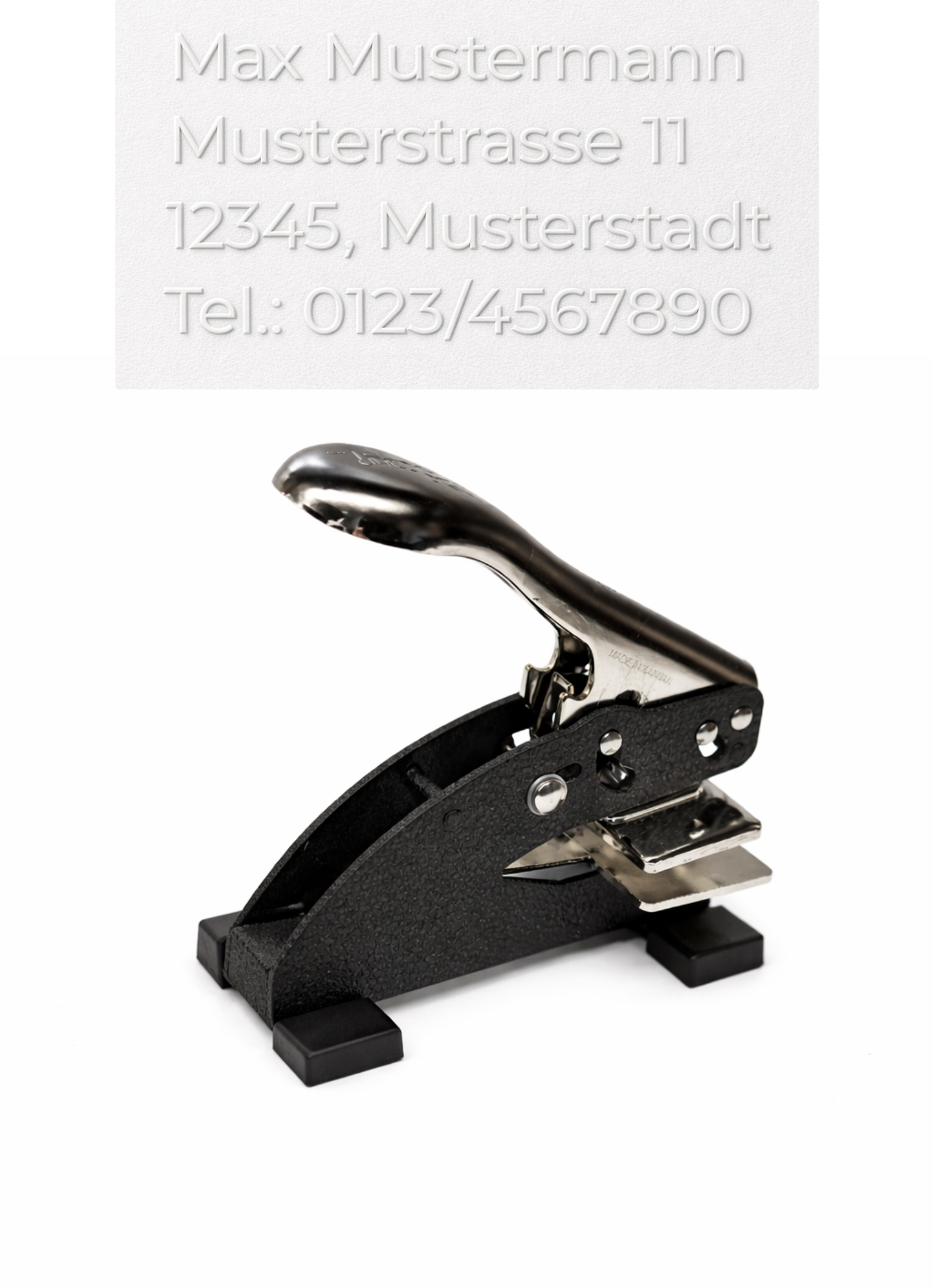 Tischprägestempel Personalisiert 25x50mm - Individuell Gestaltbar für Adresse, Name oder Firma, bis zu 4 Zeilen möglich (Prägestempel mit Texteingabe) - Just Refine